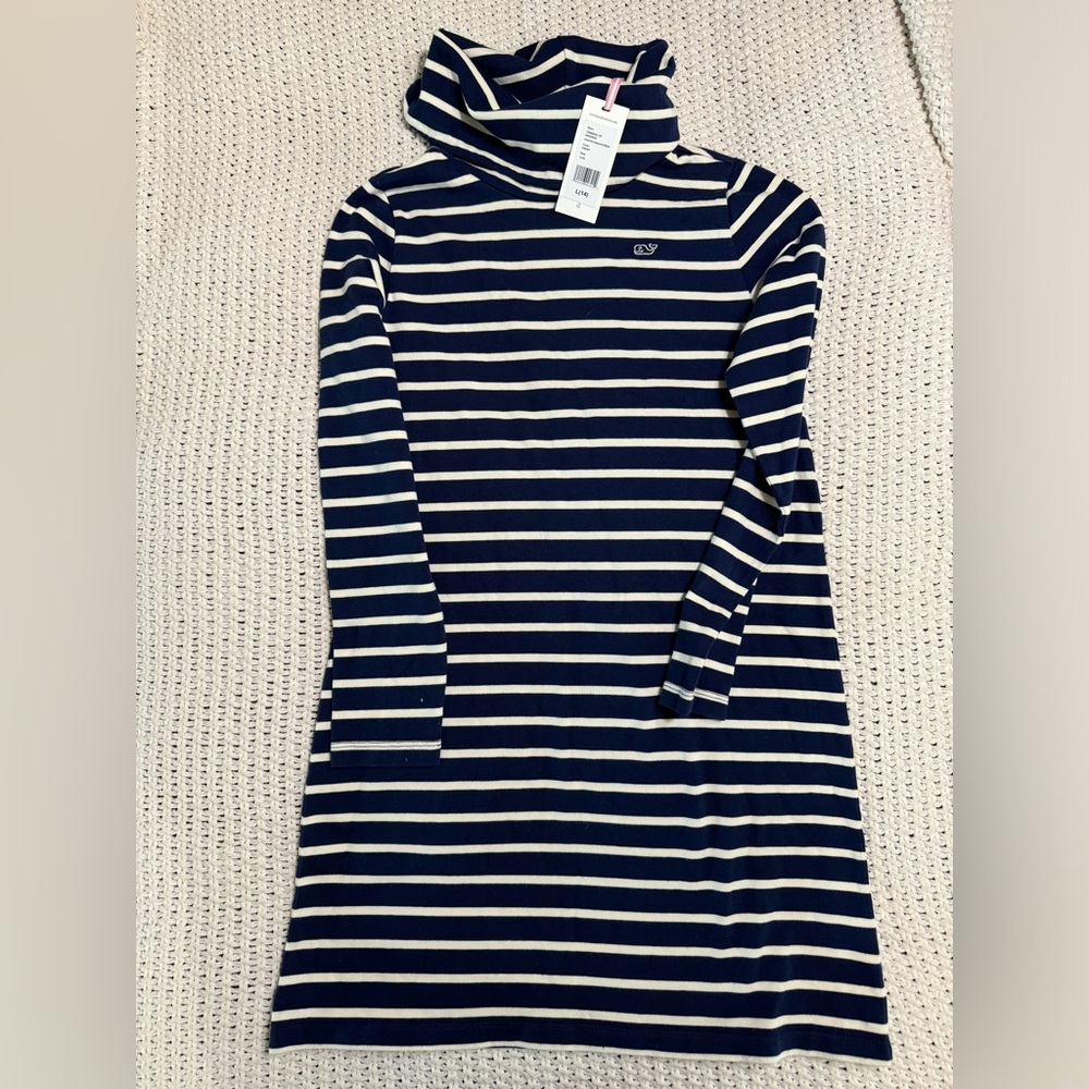Vineyard Vines girls Navy and White Striped Turtleneck Dress